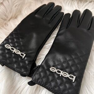 Bebe Black Quilted Women's Gloves with Logo